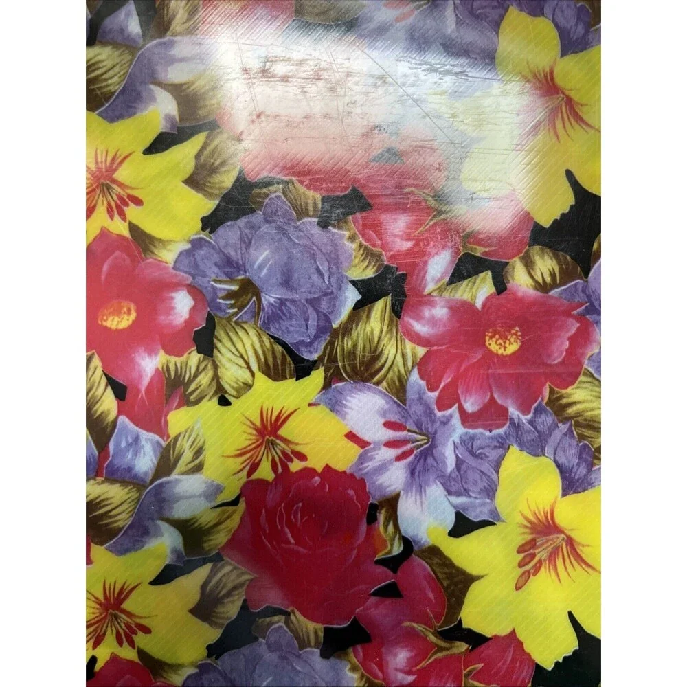 VTG Plastic Placemats Red Yellow Floral Vinyl 16pcs Set Andy Warhol Inspired EUC